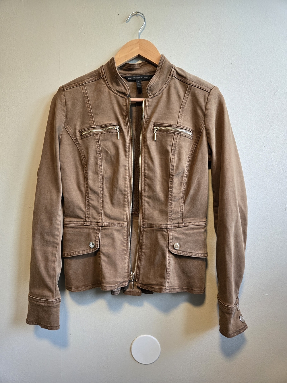 White House Black Market Brown Zip Front Peplum Jacket, 0
